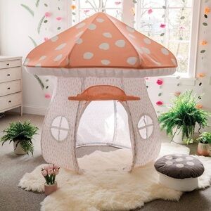 Kids Mushroom Play Tent - Peach & White